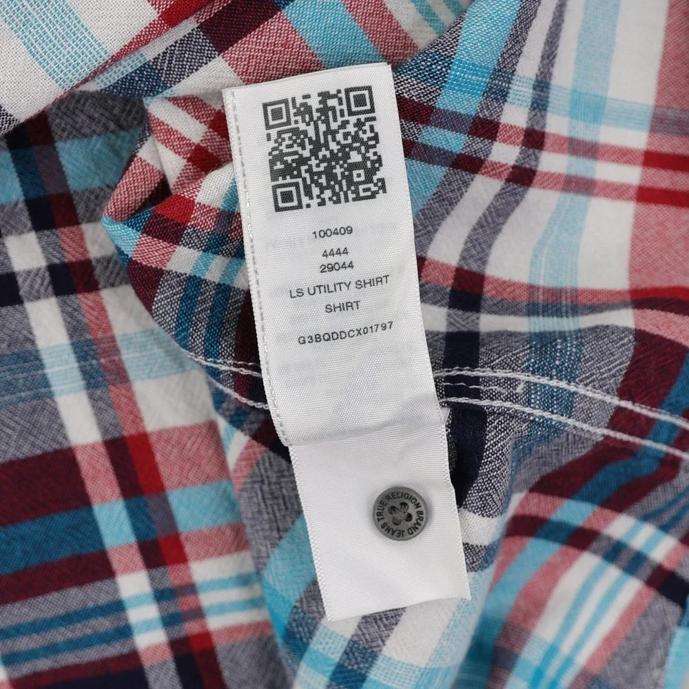 True Religion LS Utility Shirt Mens Large Multicolor Plaid Western Cotton